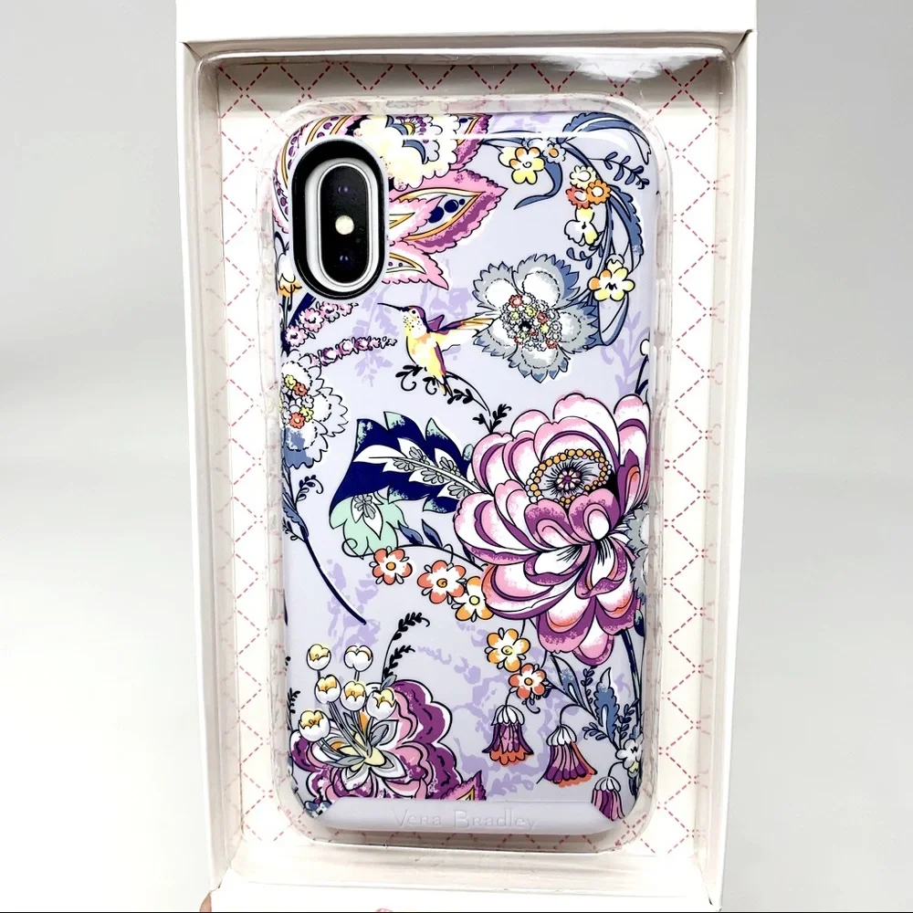 NWT $34 Vera Bradley Floral Hybrid Phone Case Hummingbird Park Pattern X/XS